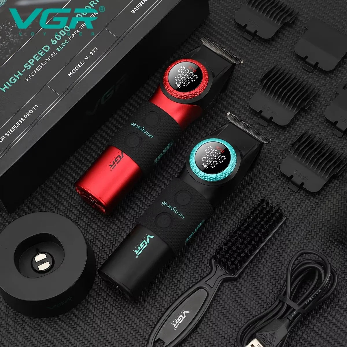 VGR Hair Trimmer Professional Hair Cutting Machine Electric Hair Clipper BLDC Motor Cordless Barber LED Trimmer for Men V-977