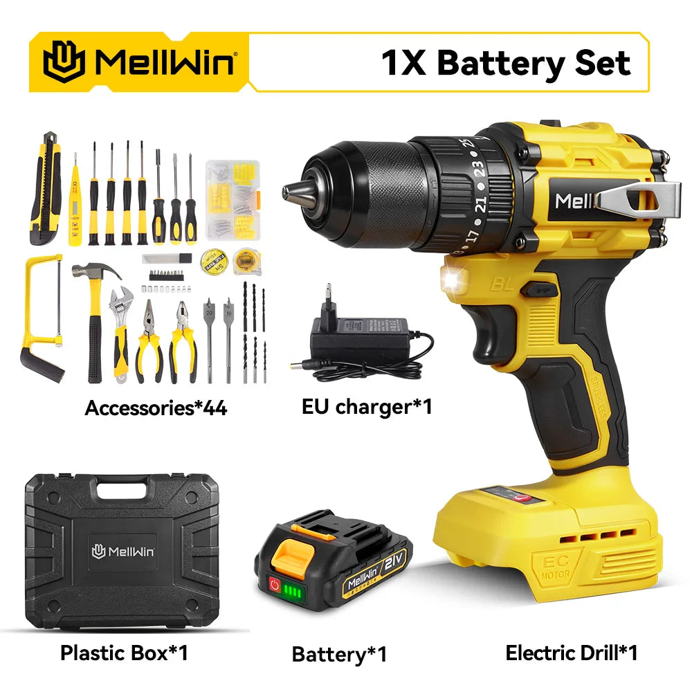 MELLWIN 480N.m Brushless Electric Impact Drill Set 3 IN 1 Cordless Multipurpose Screwdriver Tool Set For Makita 18V Battery Pin - Limetastore