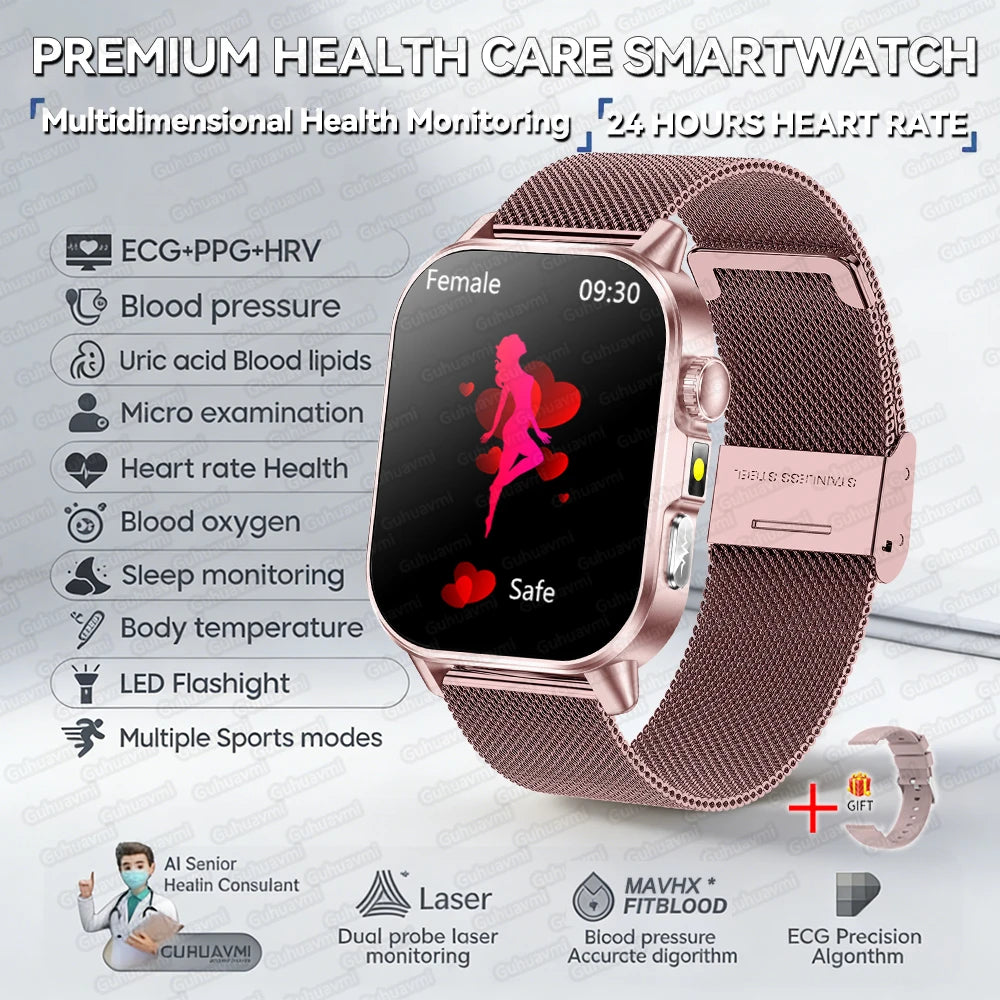 2026 New Uric Acid Blood Lipids Health Smart Watch AMOLED HD Bluetooth Call Sports Watches ECG+PPG Body Fat Smartwatch Men Women - Limetastore