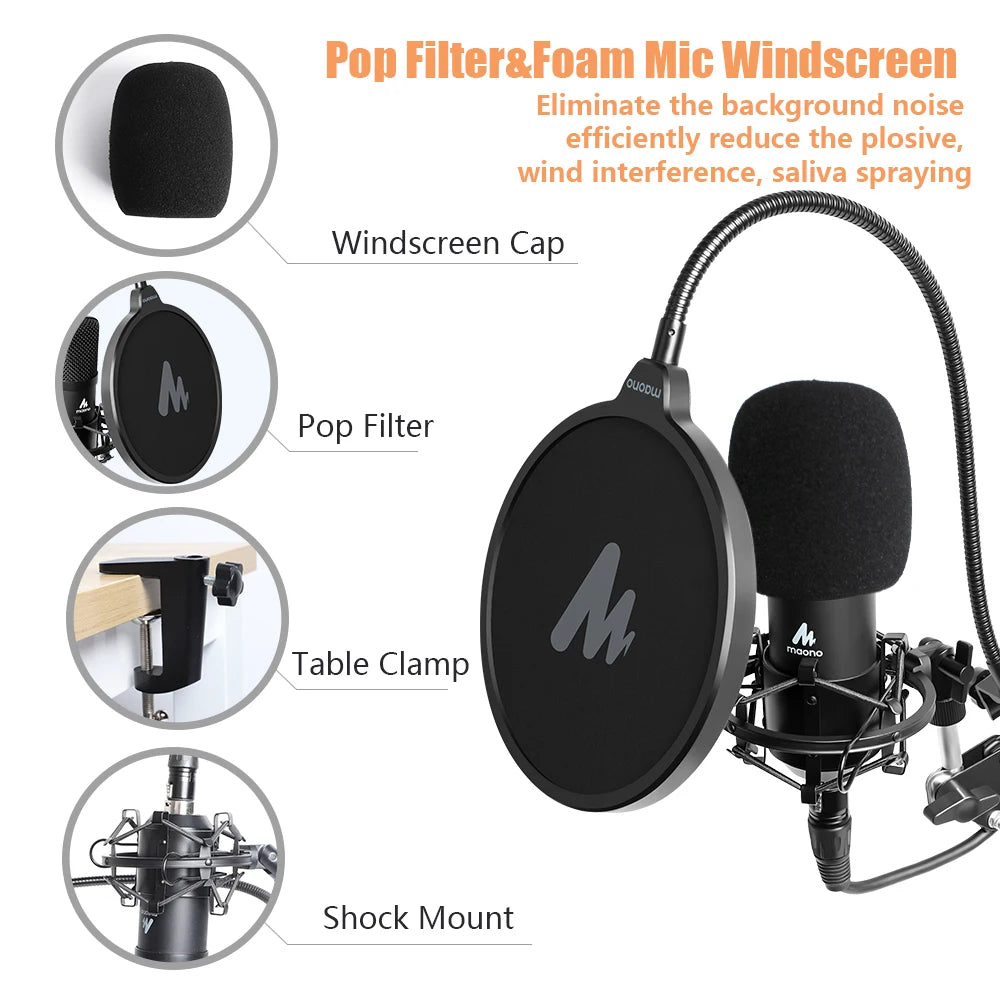 Maono A03Pro – XLR Condenser Studio Microphone Kit | Professional Cardioid Mic for Podcasting, Streaming & Recording