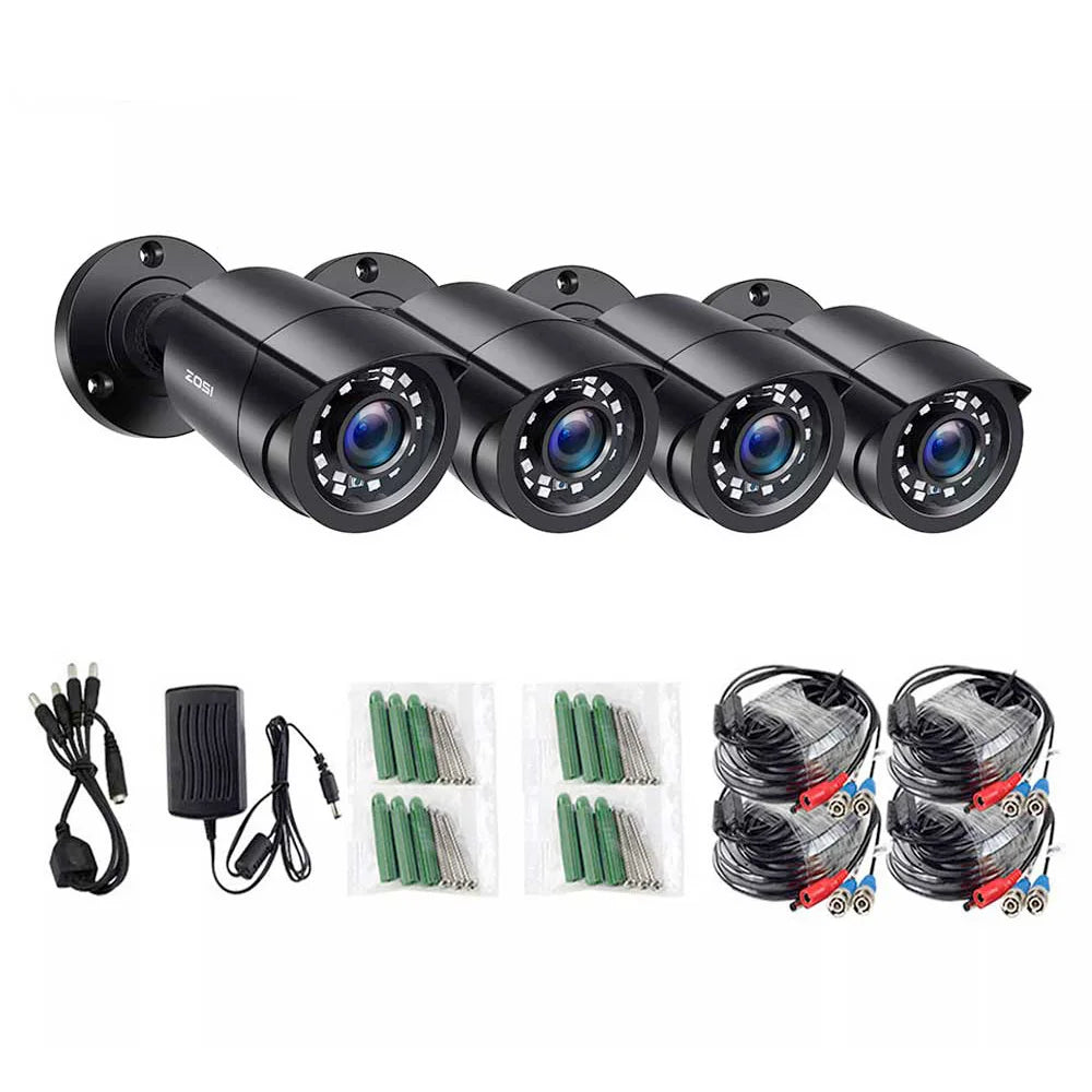 ZOSI 4× 1080p HD‑TVI Security Cameras – Outdoor Weatherproof CCTV Cameras with 80ft IR Night Vision