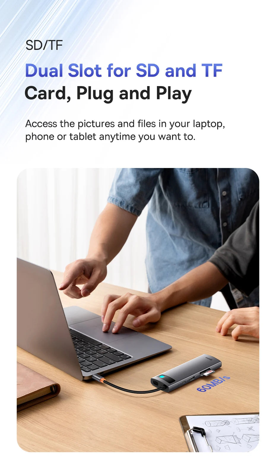 Baseus USB‑C Hub | HDMI 4K, USB 3.1 10Gbps, RJ45 Ethernet, SD/TF Docking Station for MacBook