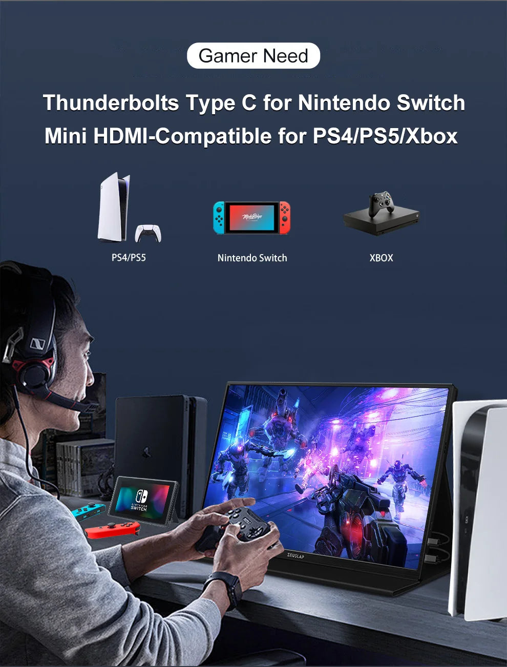 ZEUSLAP 16-palčni prenosni zaslon na dotik | 1200P IPS, 100 % sRGB, USB‑C in HDMI