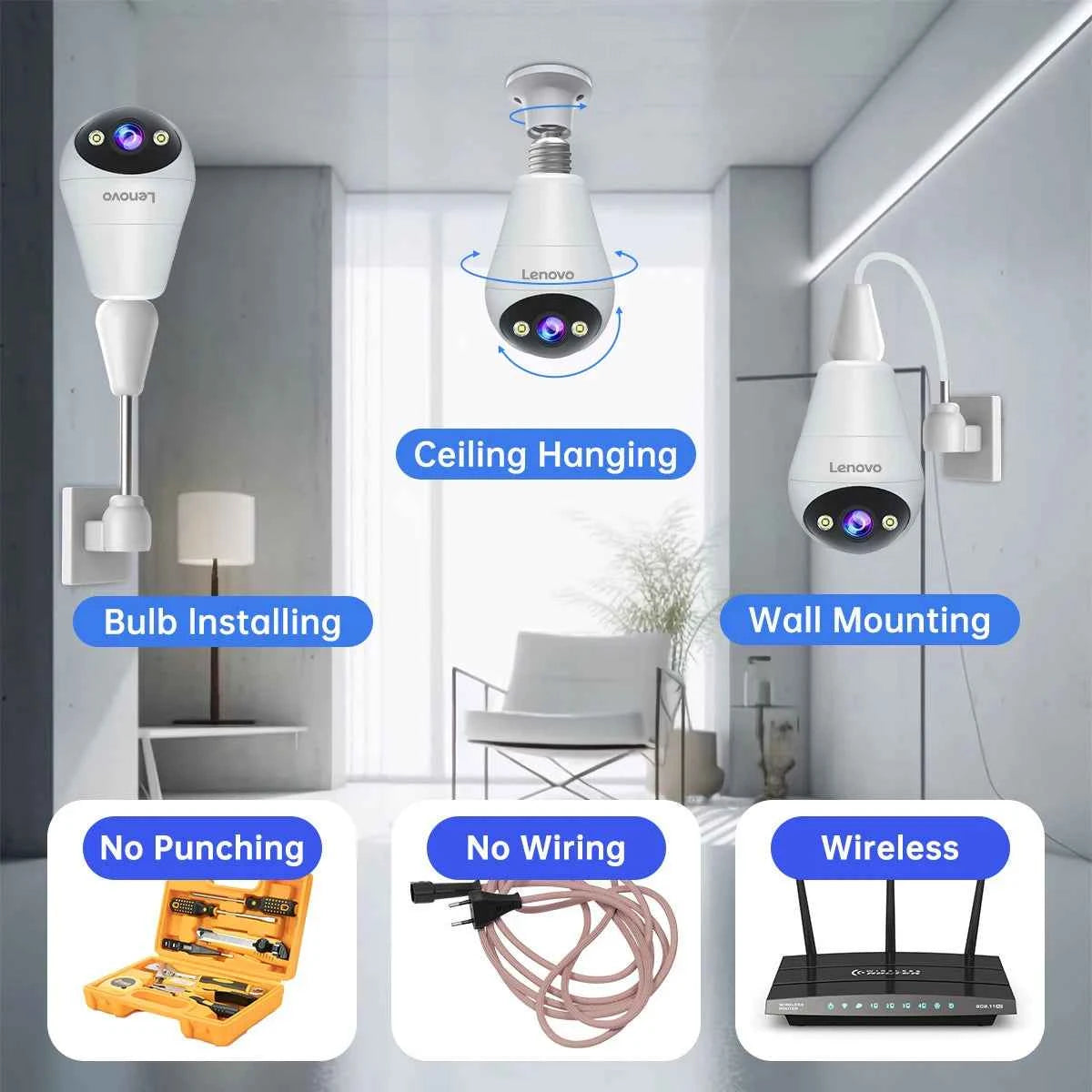 Lenovo 2K E27 Bulb WiFi Camera Home Indoor Video Surveillance Camera Color Night AI Tracking Security PTZ IP Camera Baby Monitor - Limetastore