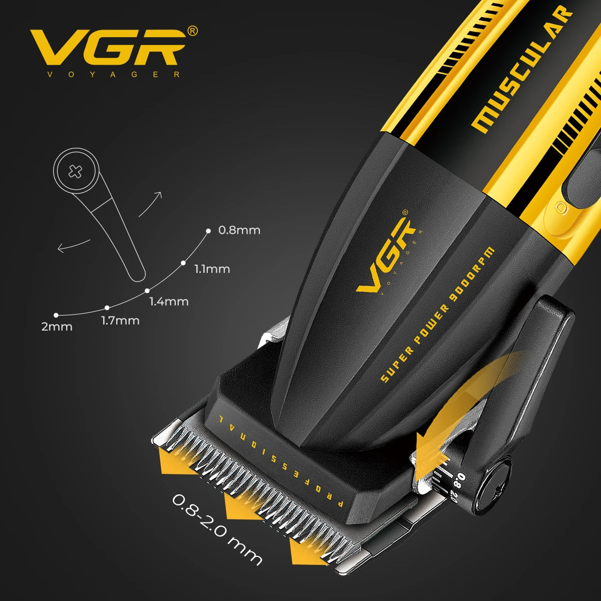 VGR Hair Trimmer Professional Hair Cutting Machine Cordless Hair Clippers Adjustable Barber Rechargeable Trimmer for Men V-285