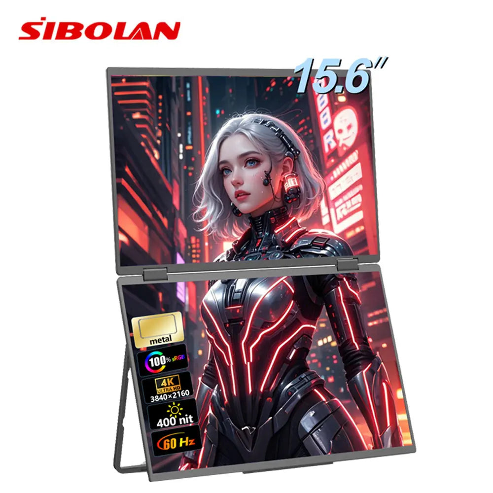 Sibolan 15.6 inch 4K Dual Screen Portable Monitor 60Hz Laptop Screen Extender Stackable Foldable Metal Material Triple Monitor - Limetastore