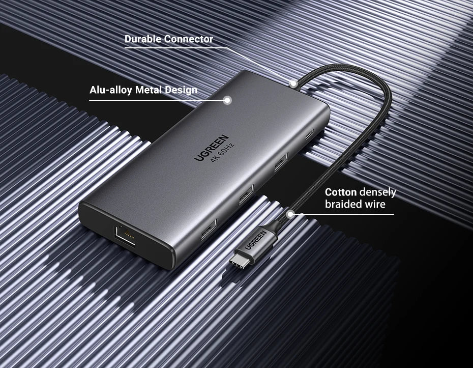 UGREEN 9‑in‑1 USB‑C Hub with 4K60Hz HDMI, 10Gbps USB Ports, Gigabit Ethernet, PD100W
