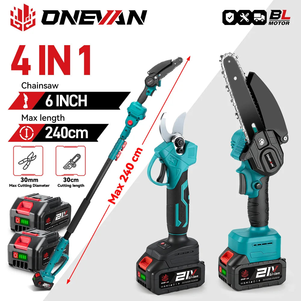 ONEVAN 4‑in‑1 Brushless Telescoping Pole Chainsaw | 3500W High‑Branch Pruner