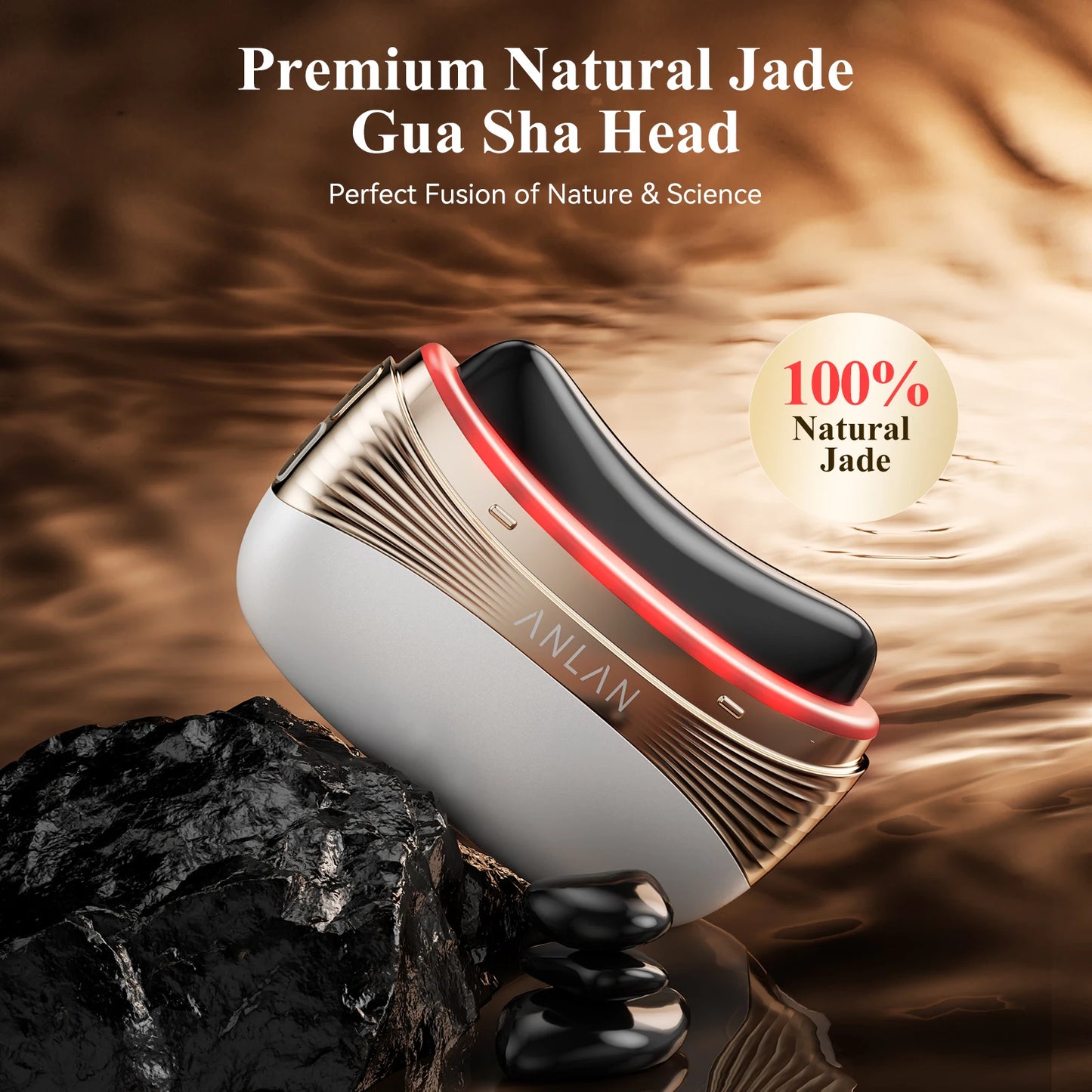 ANLAN 2‑in‑1 Gua Sha Massager | Jade, Hot Compress, EMS, LED, Scalp & Face Lifting