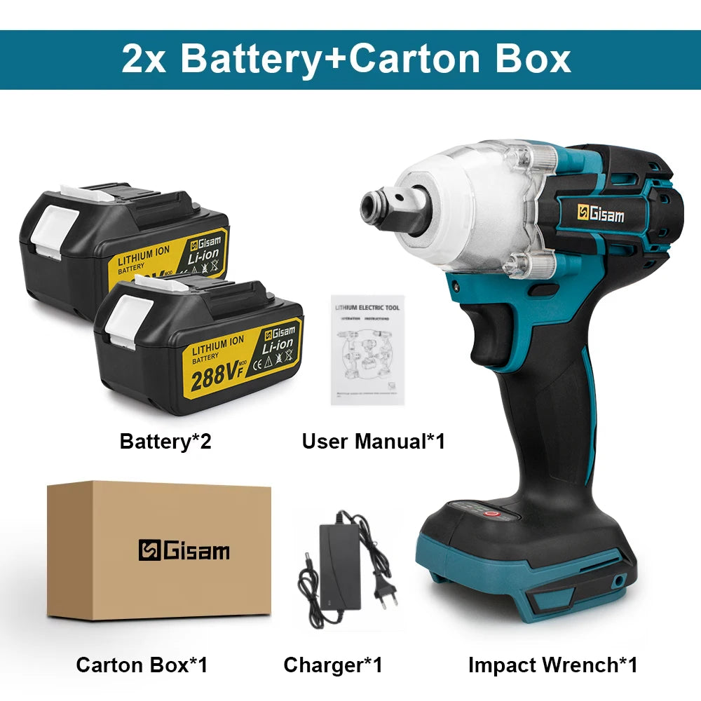 Gisam 520N.m Brushless Impact Wrench 1/2" for Makita 18V