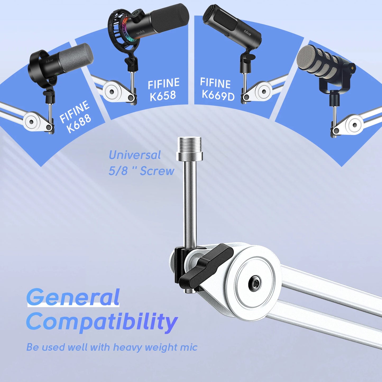 FIFINE BM63W White Heavy-Duty Microphone Boom Arm | Adjustable Articulated Stand