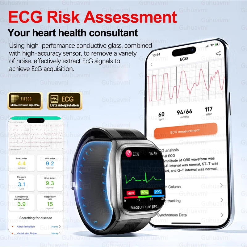 NFC Smart Watch Air Pump+Air Bag Accurate Blood Pressure Fat Health Measure BT Call Sports Tracking Sapphire Glass Smart Watch - Limetastore