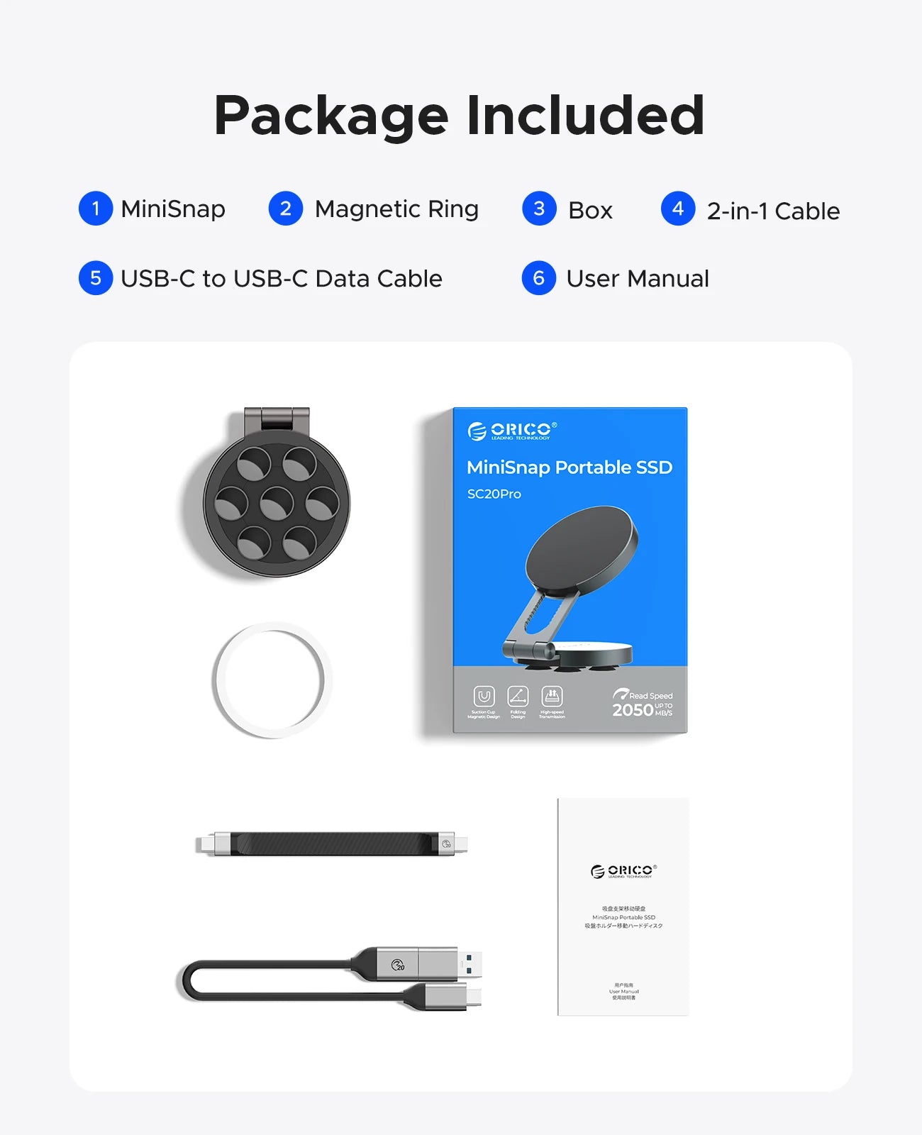ORICO 1TB Magnetic Mini External SSD – Ultra‑Thin 2000MB/s Portable Solid State Drive