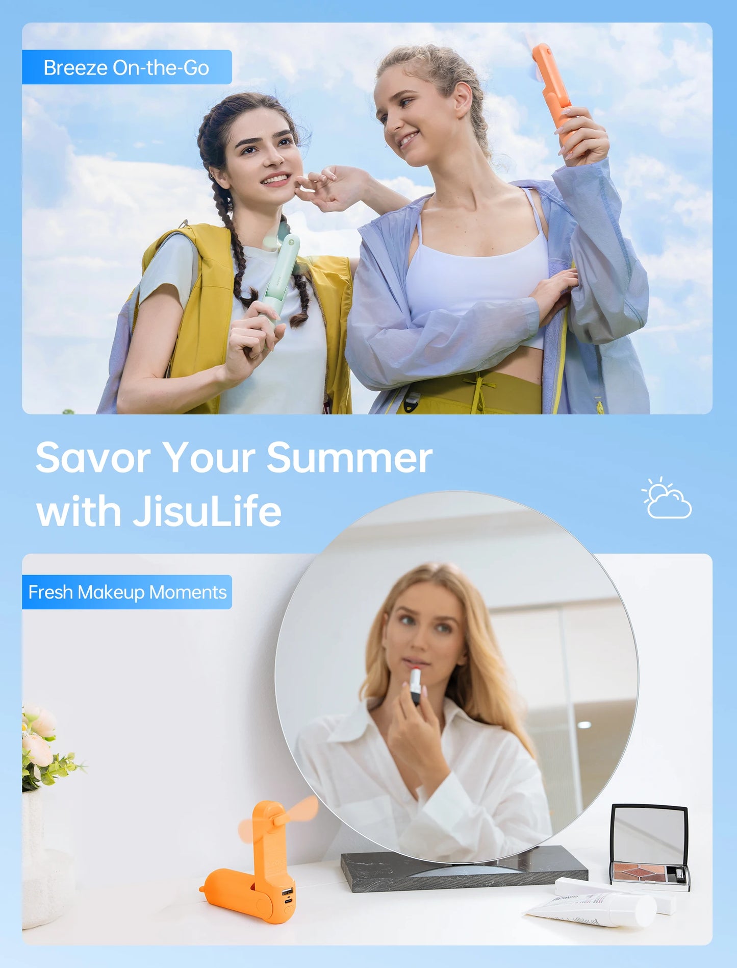 JISULIFE F8 New Color Series 3-in-1 Handheld Fan – 4800mAh Portable Pocket Fan
