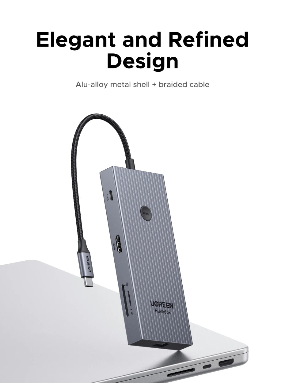 UGREEN 10Gbps USB‑C Hub with 4K60Hz HDMI, Gigabit RJ45, PD100W, SD/TF & USB‑A/C Ports