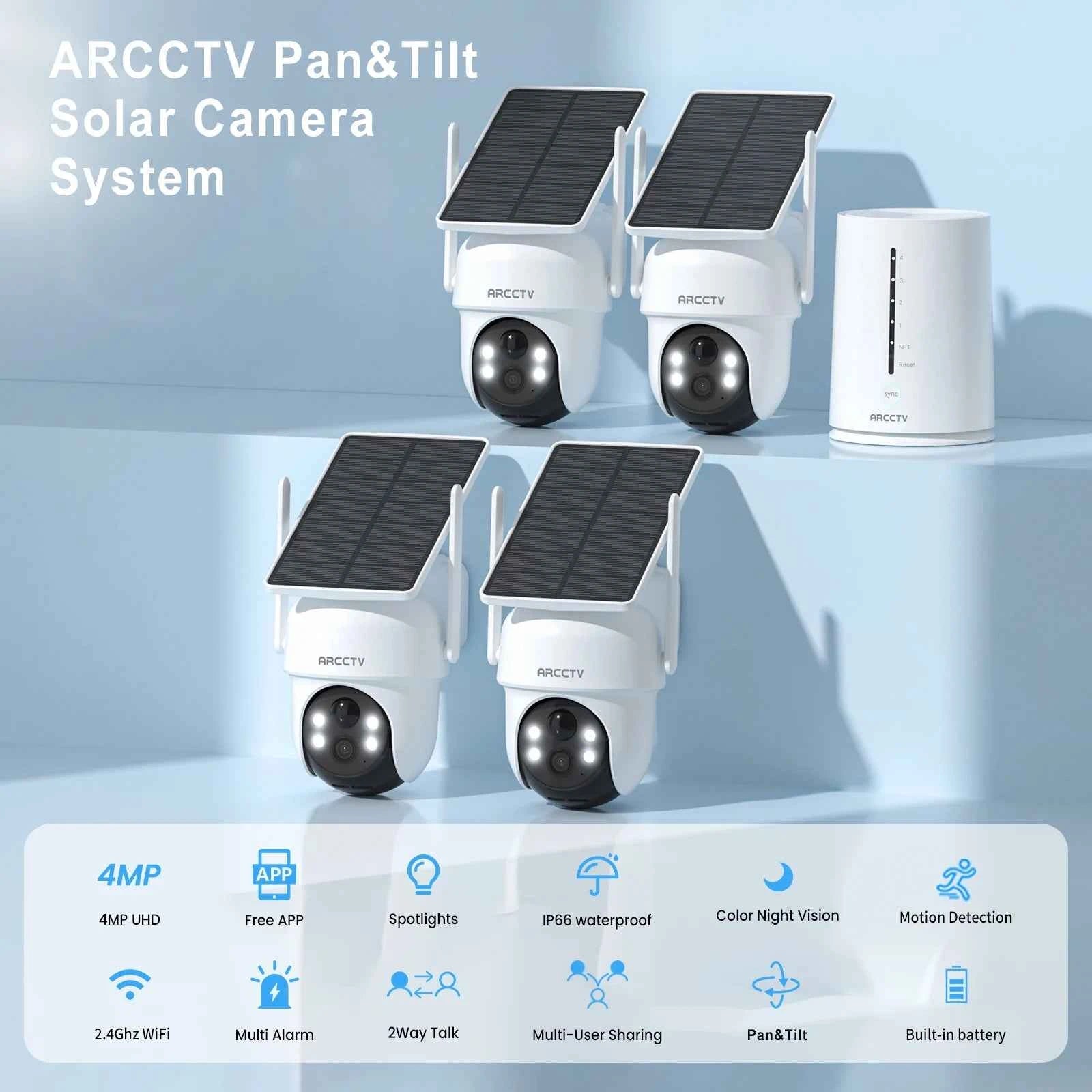 ARCCTV 2K Solar Wifi Camera Kit Outdoor Wireless Security Surveillance Camera Set Siren Alarm Two Way Audio Humanoid Detection - Limetastore