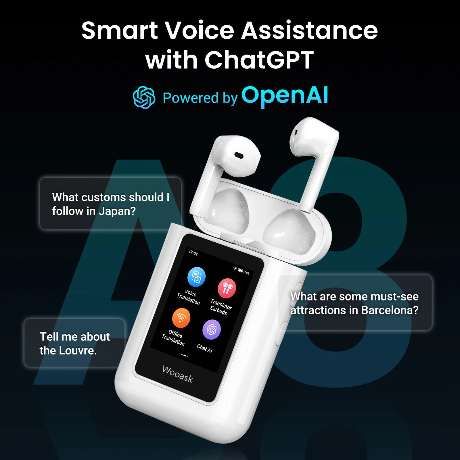 Wooask A8 ChatGPT Translator Earbuds with Touch Screen No App