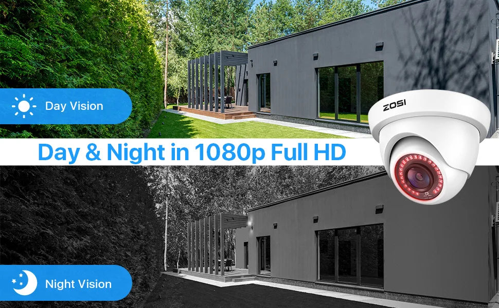 ZOSI 8CH 1080p Wired Security Camera System – H.265+ DVR Recorder with 8× 2MP Outdoor HD‑TVI CCTV Cameras
