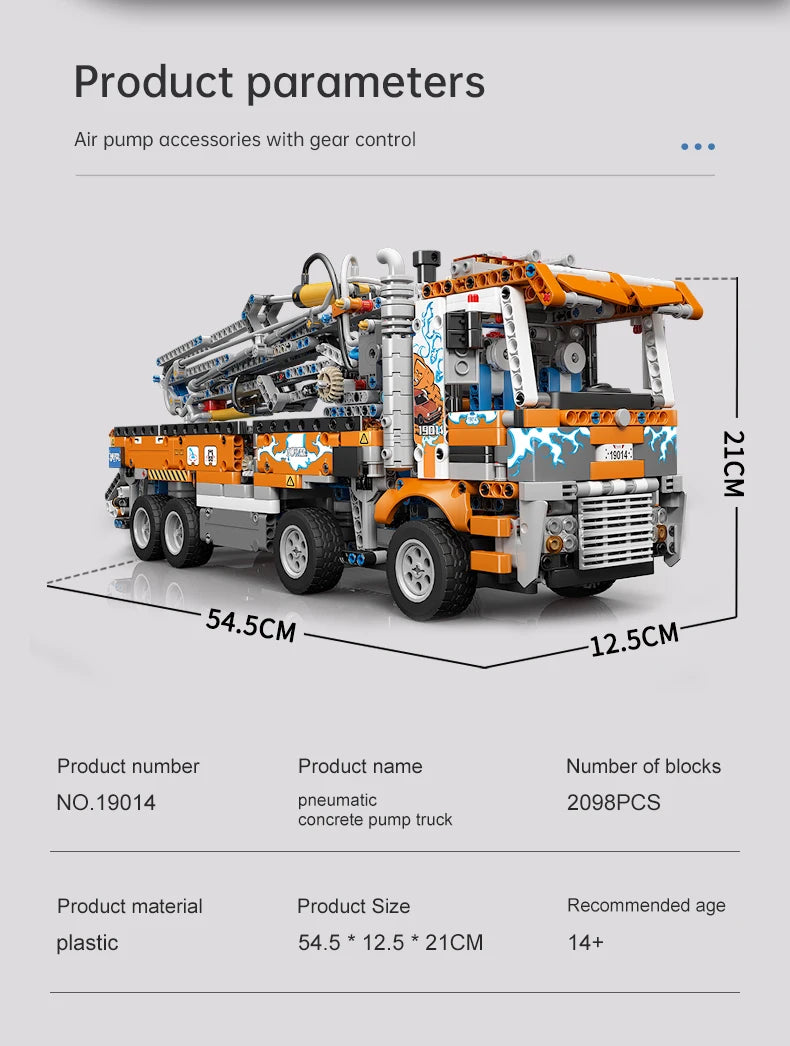 Mould King 19014 Pneumatic Concrete Pump Truck | RC Technical Construction Vehicle Building Set - Limetastore