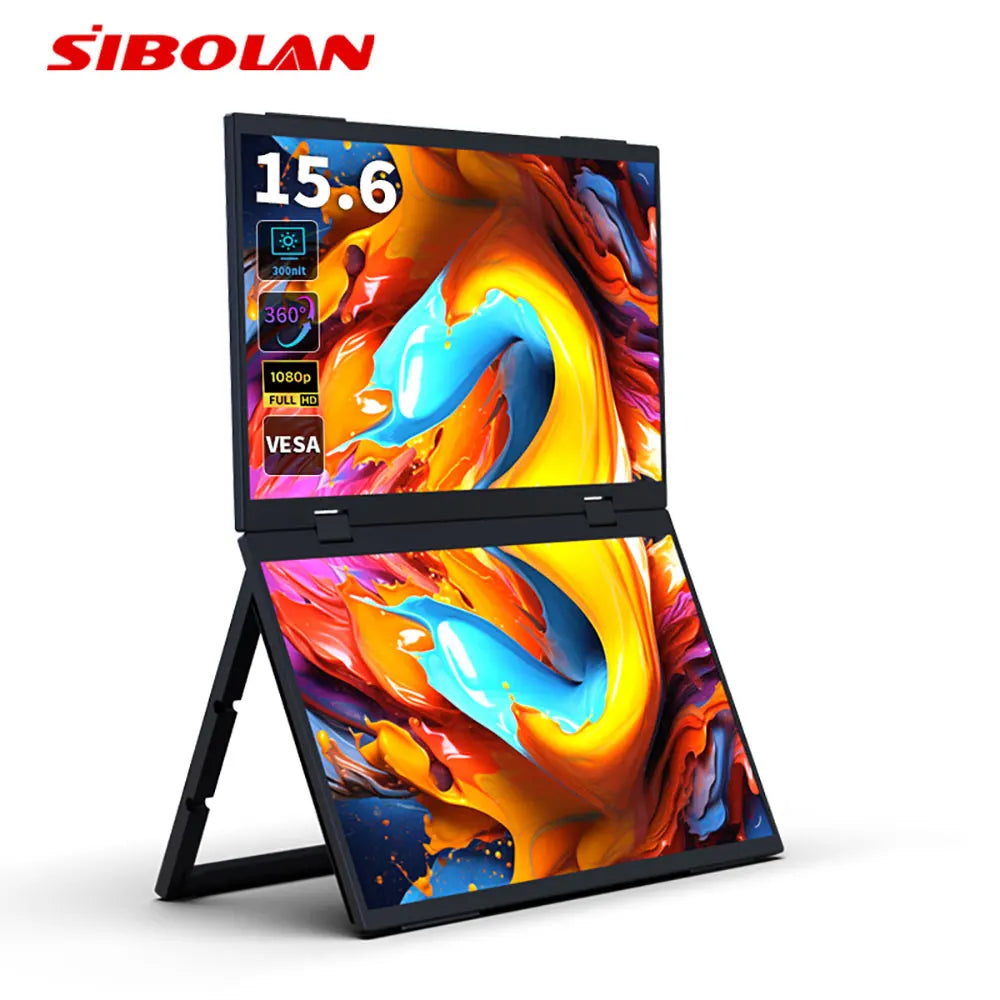 Sibolan Portable 15.6-inch Dual Screen Monitor 1080p 60Hz Laptop Screen Extender Stackable Foldable Triple Monitor for PC Wins - Limetastore