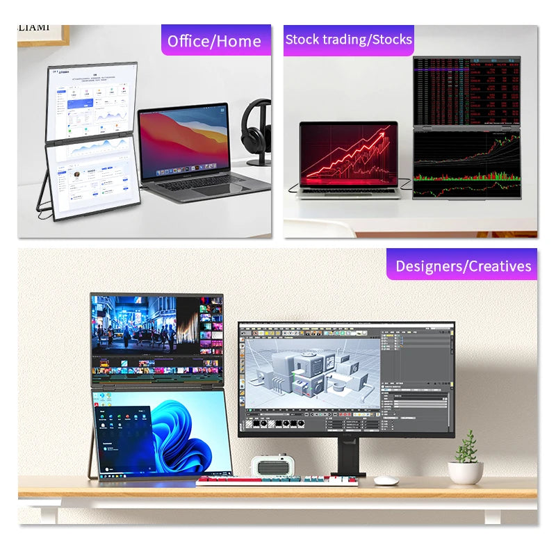 Sibolan 15.6 inch 4K Dual Screen Portable Monitor 60Hz Laptop Screen Extender Stackable Foldable Metal Material Triple Monitor - Limetastore
