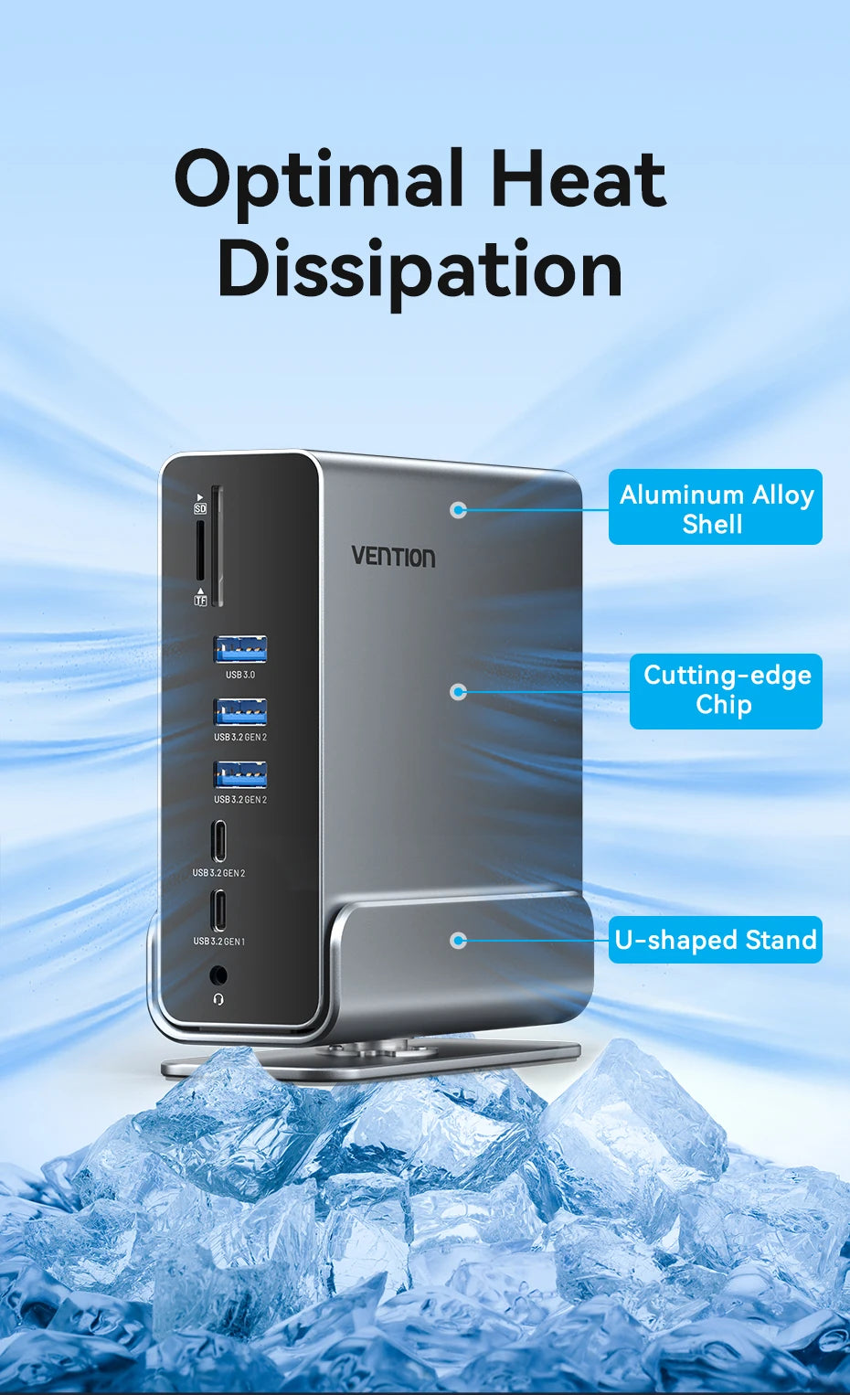Vention USB‑C 15‑in‑1 Dock | Triple Monitor 4K 60Hz HDMI + DP, USB 3.2, PD 100W for MacBook & Windows