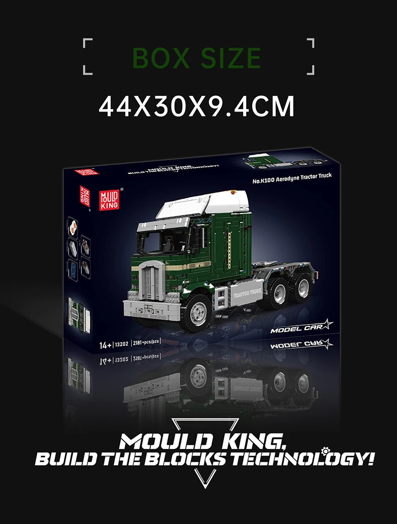 Mould King 13202 Motorized K100 Aerodyne Tractor Truck | RC Technical American Cabover Building Set - Limetastore