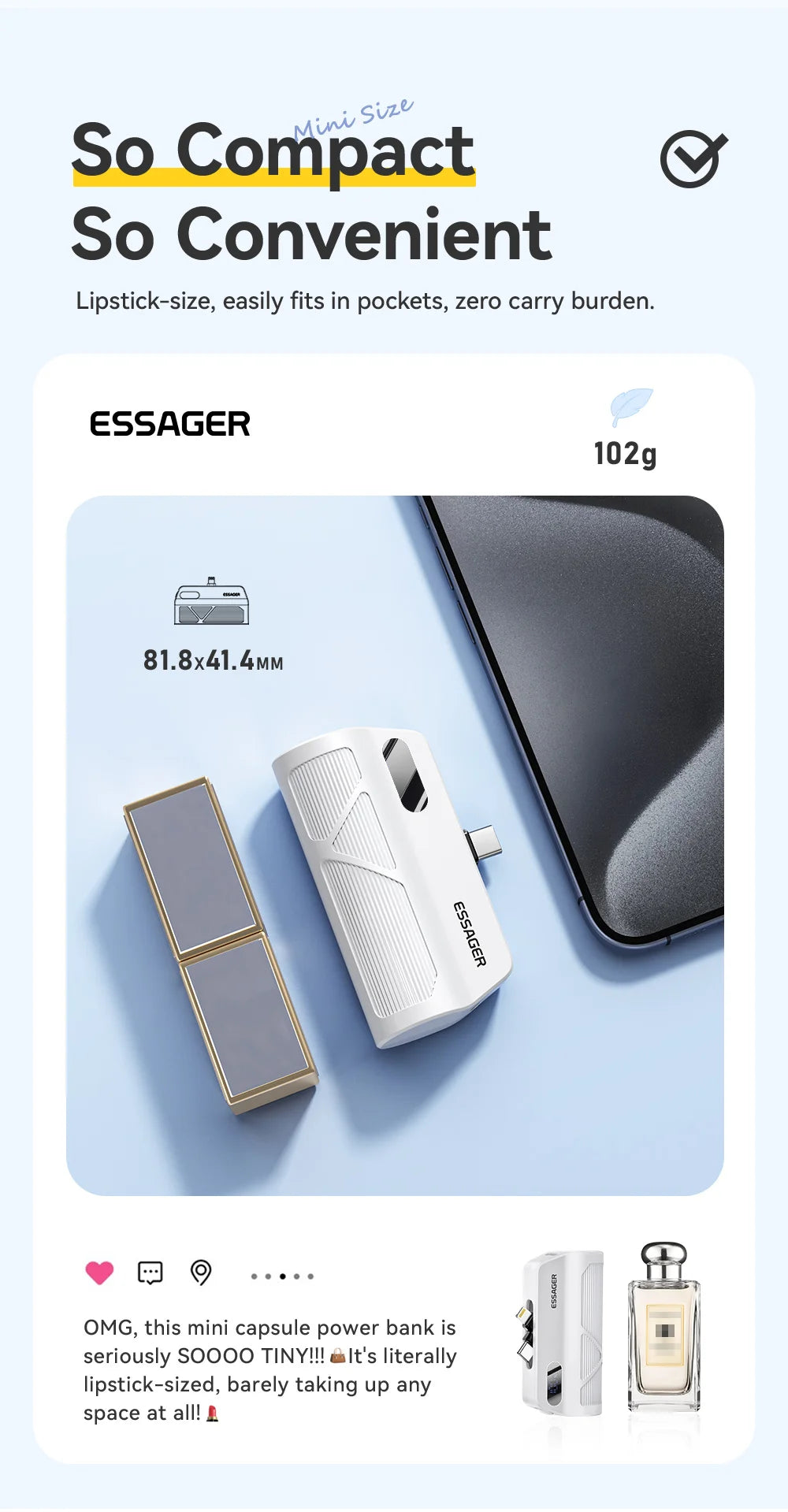 ESSAGER Mini Capsule Power Bank 5000mAh 20W PD Fast Charging