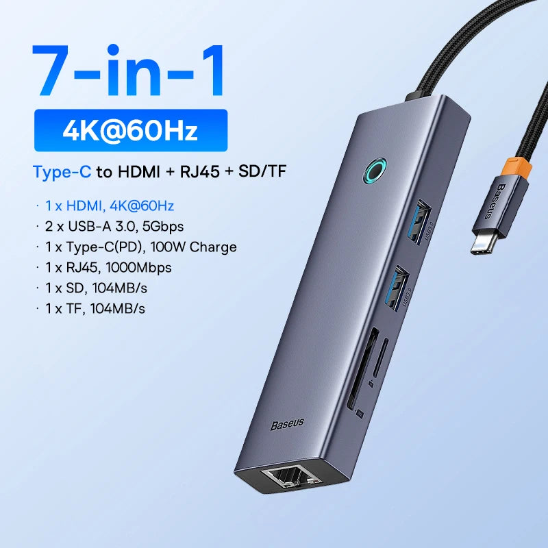Baseus 10‑in‑1 USB‑C Hub | Dual HDMI 8K + 4K, USB 3.2 10Gbps, RJ45, SD/TF, PD 100W