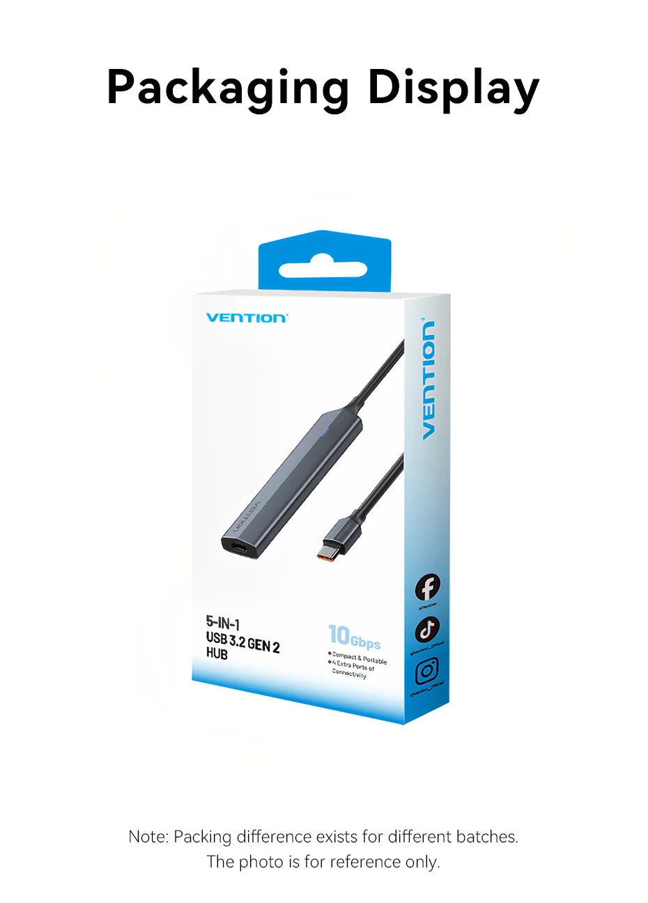 Vention USB‑C 3.2 Gen2 Hub | 4× USB‑C 10Gbps Aluminum Alloy Splitter