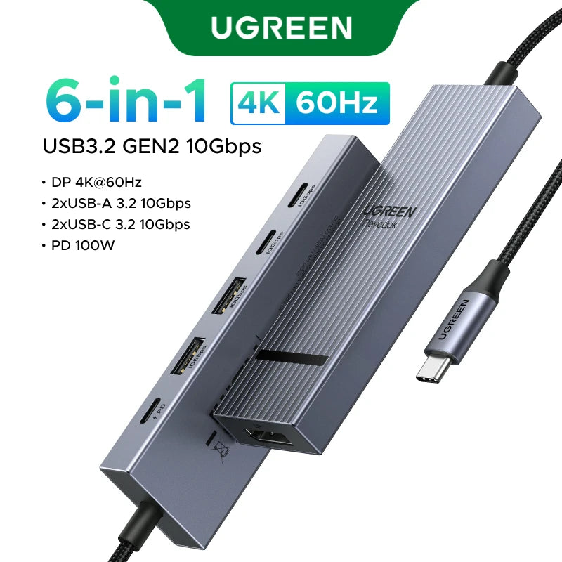 UGREEN 10‑in‑1 USB‑C Hub with 4K120Hz DisplayPort, Dual 4K60Hz HDMI, USB 3.2 Gen2 10Gbps