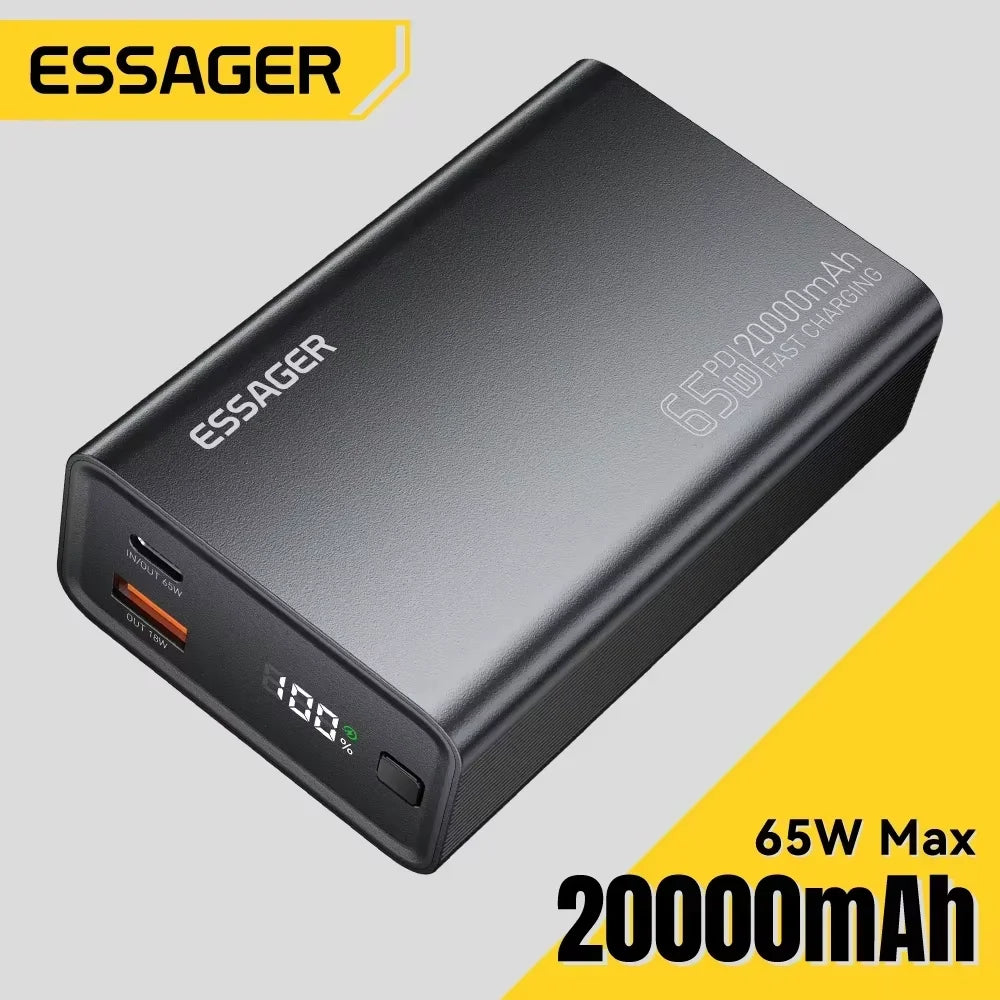 ESSAGER 20000mAh Power Bank 65W PD for iPhone 17 MacBook