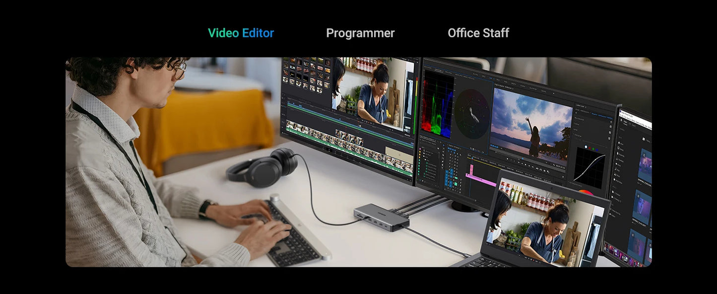 UGREEN 13‑in‑1 USB‑C Hub with Triple Display (DP 4K60Hz + Dual HDMI 4K60Hz), 10Gbps USB‑A/C