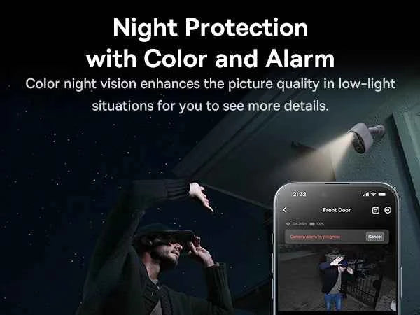 Baseus Security Protection N1 Plus 2K Outdoor Camera Wireless Home Camera Night Vision Color and Alarm 16TB Expandable 2-Cam Kit - Limetastore