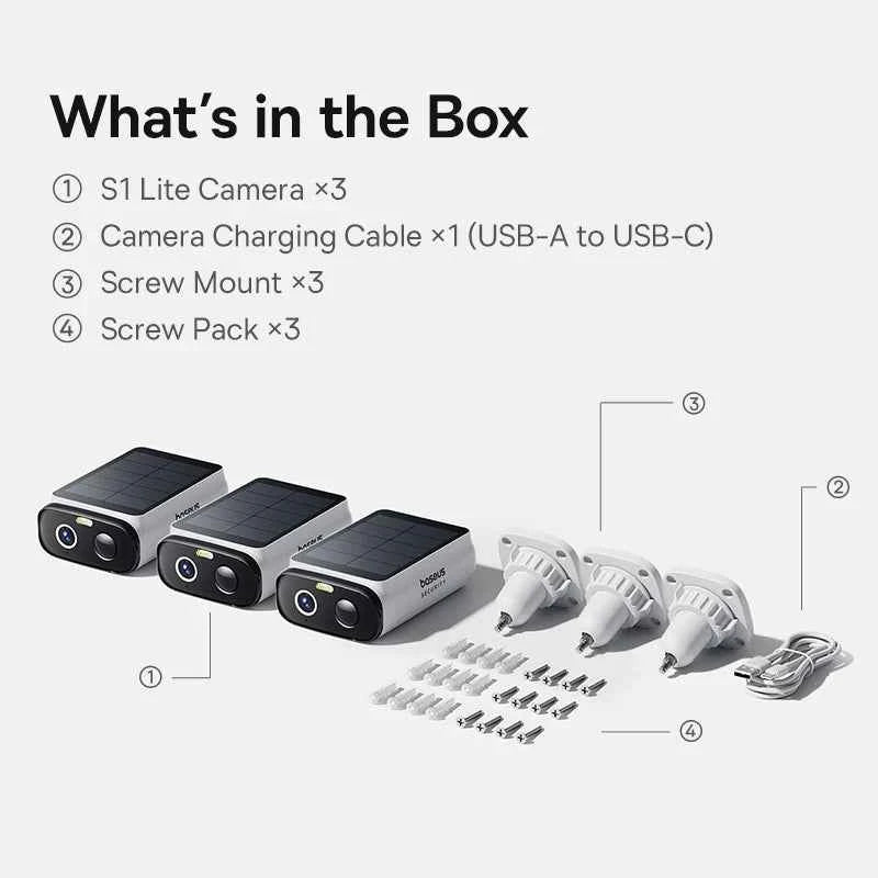 Baseus Security S1 Lite Solar Security Camera Wireless Outdoor Camera Continuous Power 2K Resolution 135°FOV IP67 Wifi Camera - Limetastore