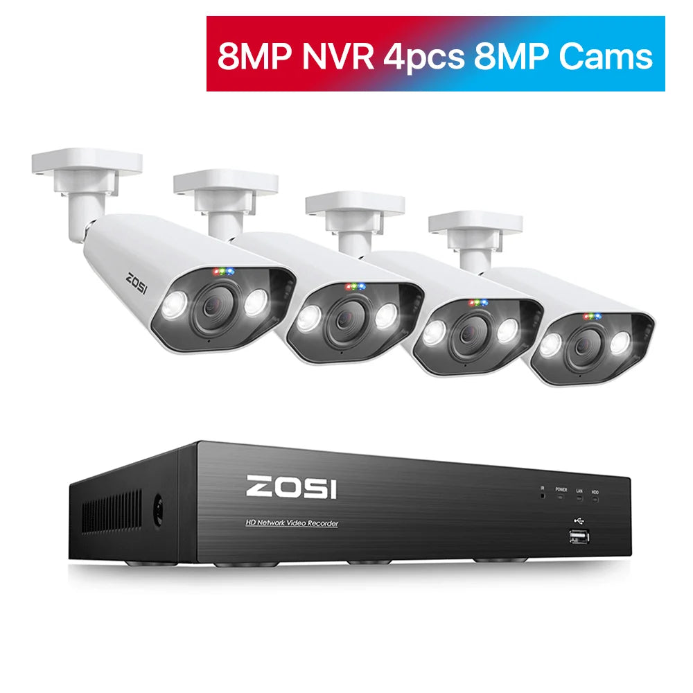 ZOSI 4K 8MP PoE Security Camera System – 8CH NVR Kit with 5MP/8MP Outdoor IP Cameras | AI Human