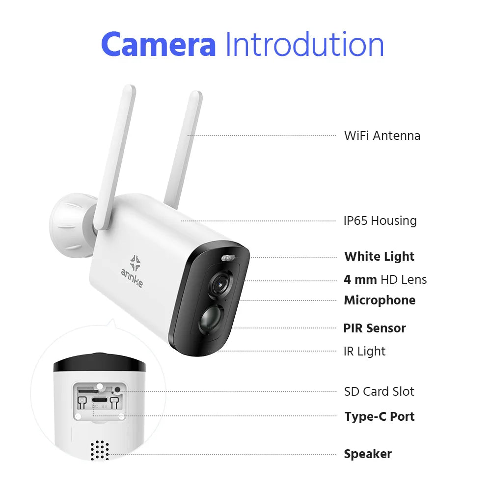 ANNKE 4MP Wireless Battery PT Camera | Color Night Vision, Solar, WiFi