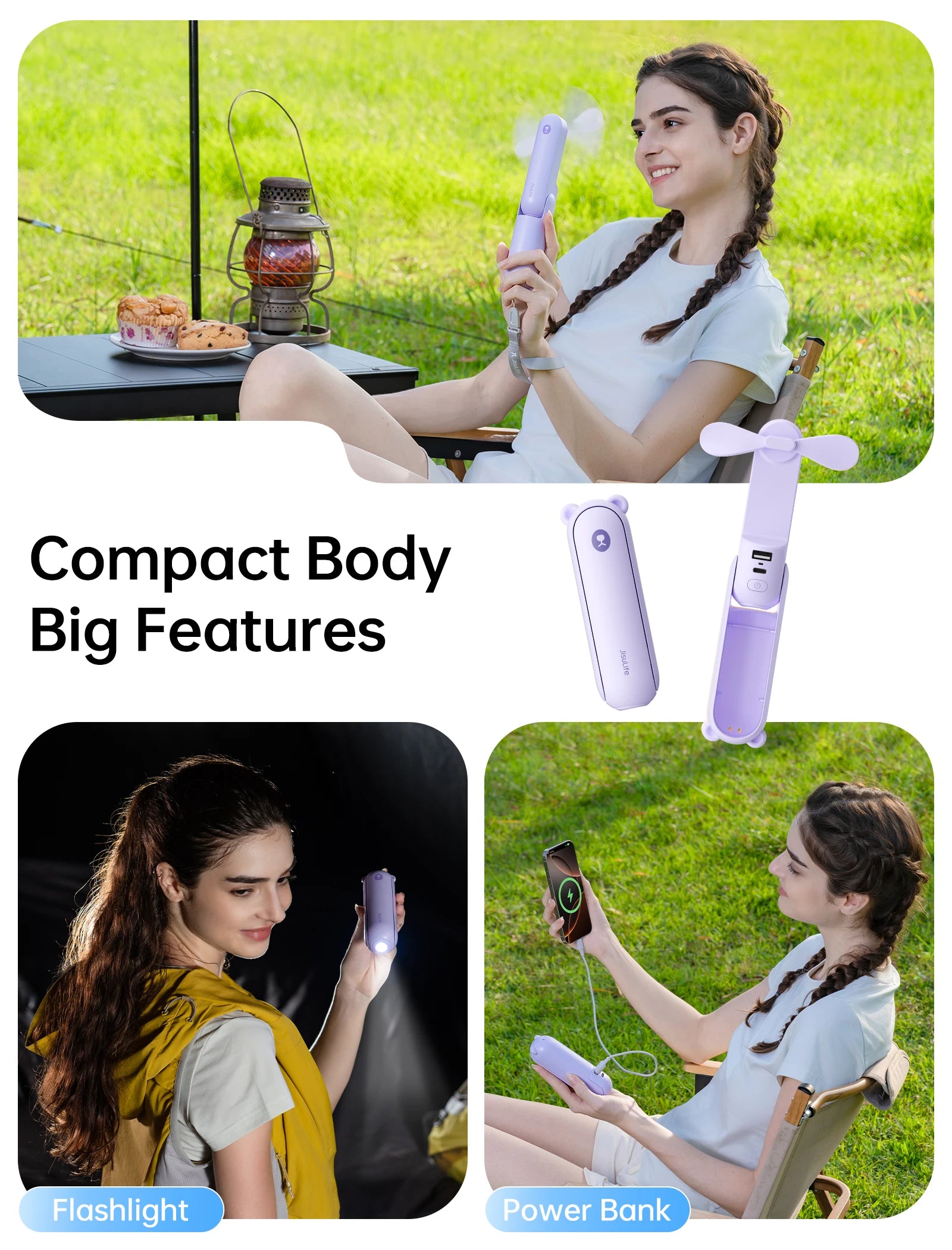 JISULIFE 3-in-1 Portable Handheld Fan – 4500mAh Battery with 37H Runtime