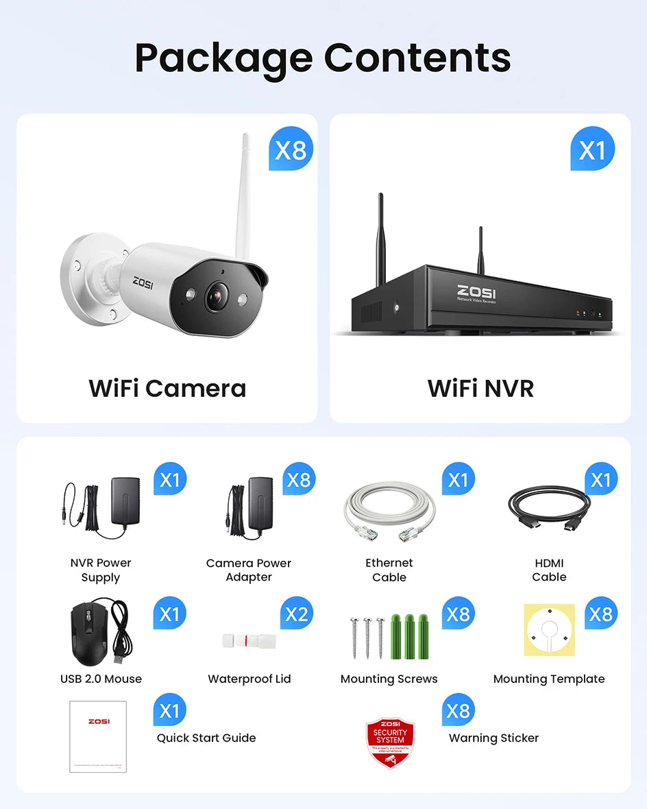 ZOSI 2K Wi‑Fi 6 Security Camera System – 3MP Indoor/Outdoor Wireless IP Cameras with 2‑Way Audio