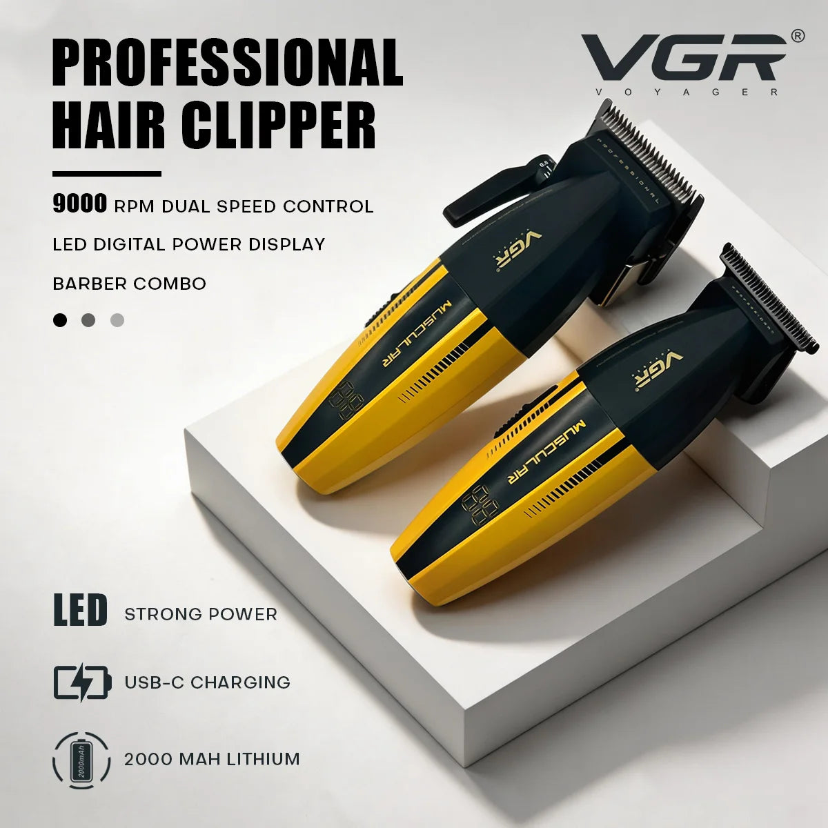 VGR Hair Trimmer Professional Hair Cutting Machine Cordless Hair Clippers Adjustable Barber Rechargeable Trimmer for Men V-285