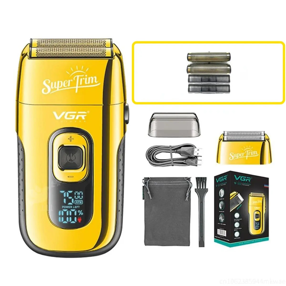 VGR Electric Shaver Professional Beard Shaver Reciprocating Bald Shaver Beard Trimmer Rechargeable LED Display Golden V-332