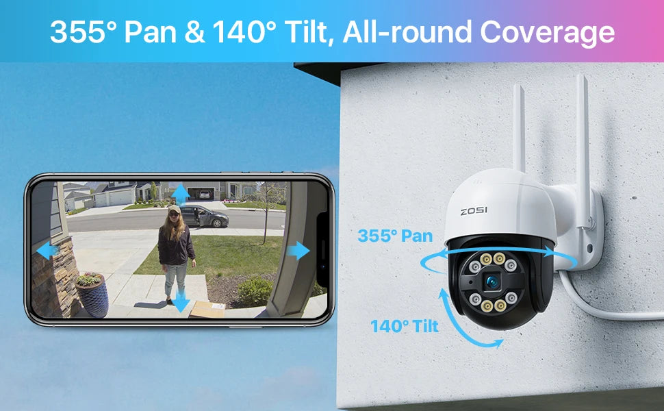 ZOSI 2K 3MP Pan/Tilt Outdoor WiFi PTZ Camera – Add‑On Camera for ZOSI NVR Systems