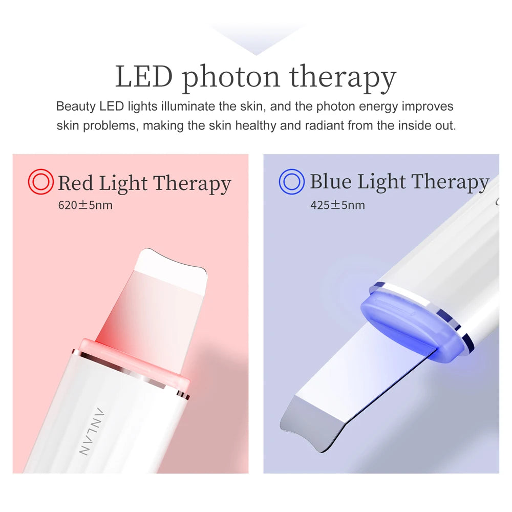 ANLAN Ultrasonic Skin Scrubber | EMS Lifting, Red/Blue LED, Deep Cleansing, IPX7