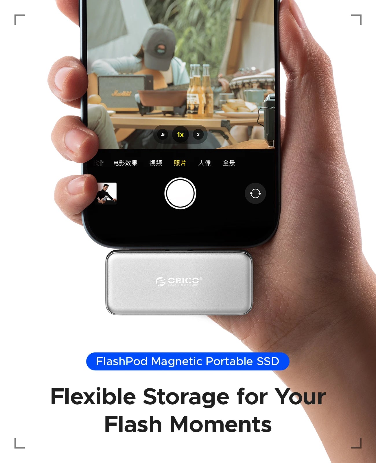 ORICO FlashPod 1TB Magnetic Mini Portable SSD with Direct USB‑C Plug