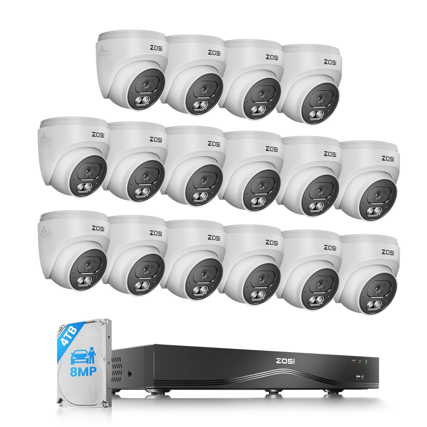 ZOSI 4K 16CH PoE Security Camera System – 8MP Indoor/Outdoor IP Cameras with 16‑Port 32CH