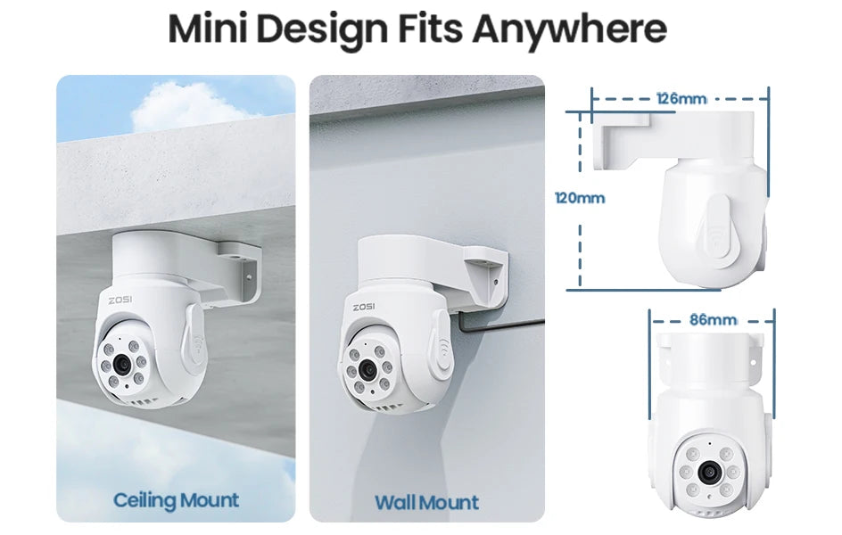ZOSI 5MP 360° Pan‑Tilt Wired Security Camera System – 8CH H.265+ DVR with 5MP/2MP Indoor & Outdoor