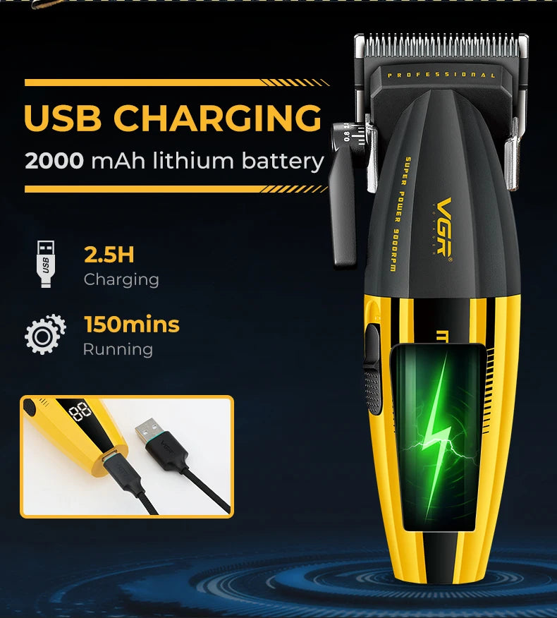 VGR Hair Trimmer Professional Hair Cutting Machine Cordless Hair Clippers Adjustable Barber Rechargeable Trimmer for Men V-285