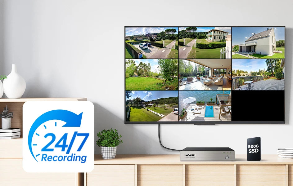 ZOSI 5MP 360° Pan‑Tilt Wired Security Camera System – 8CH H.265+ DVR with 5MP/2MP Indoor & Outdoor