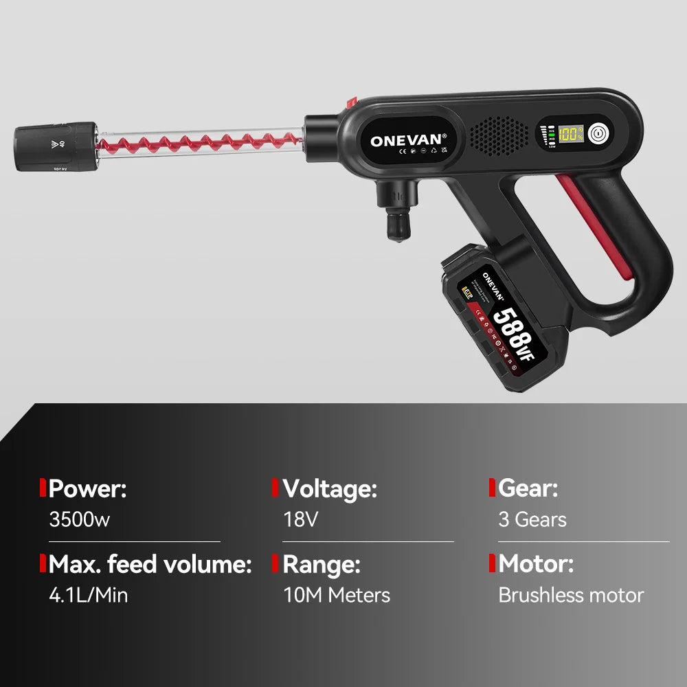 ONEVAN 220Bar Brushless High Pressure Car Washer Gun 5in1 3 Gear Spray Gun Garden Washing Power Tool For Makita 18V Battery Pin