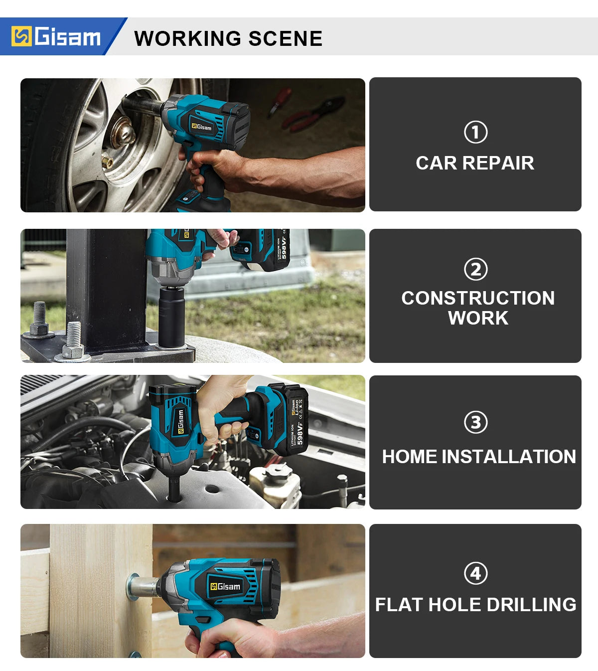 Gisam 1200N.m Brushless Impact Wrench 1/2" for Makita 18V